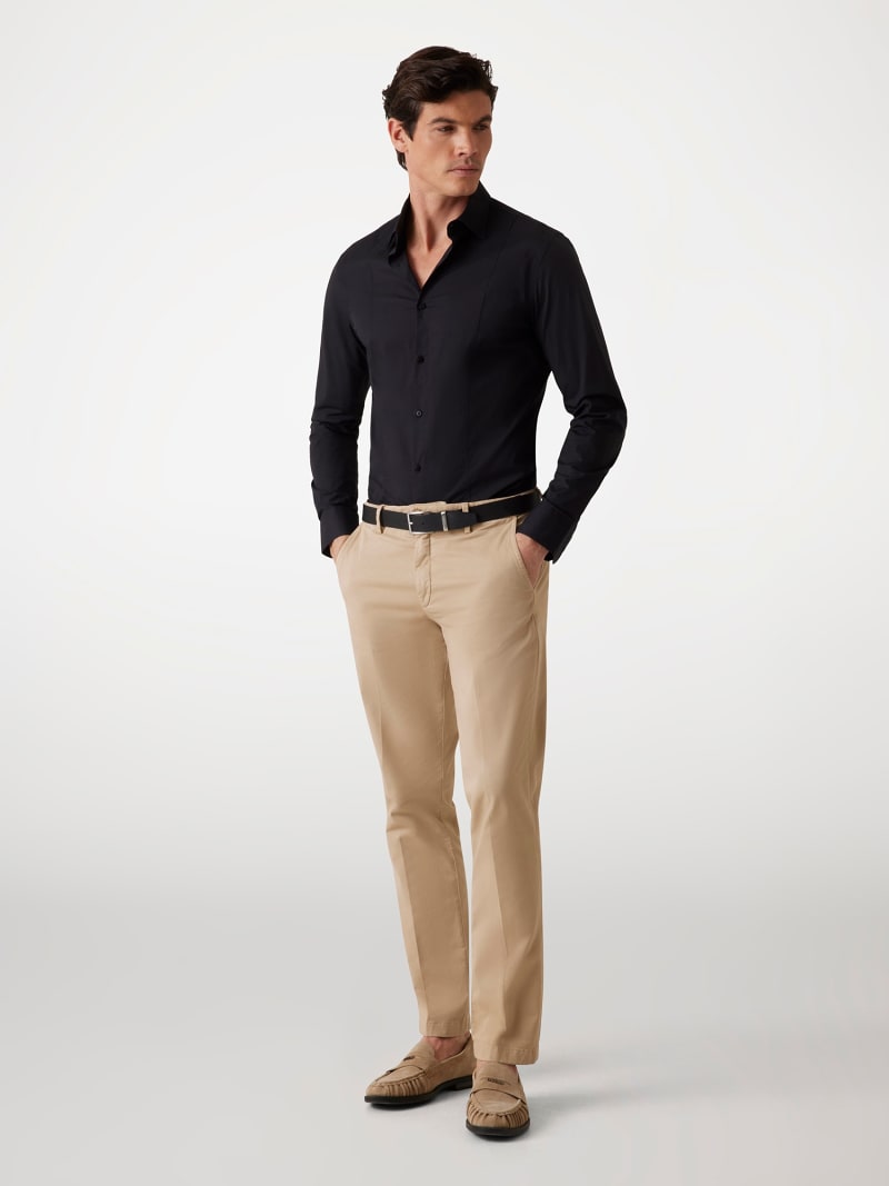 Black dress shirt 2025 tan pants
