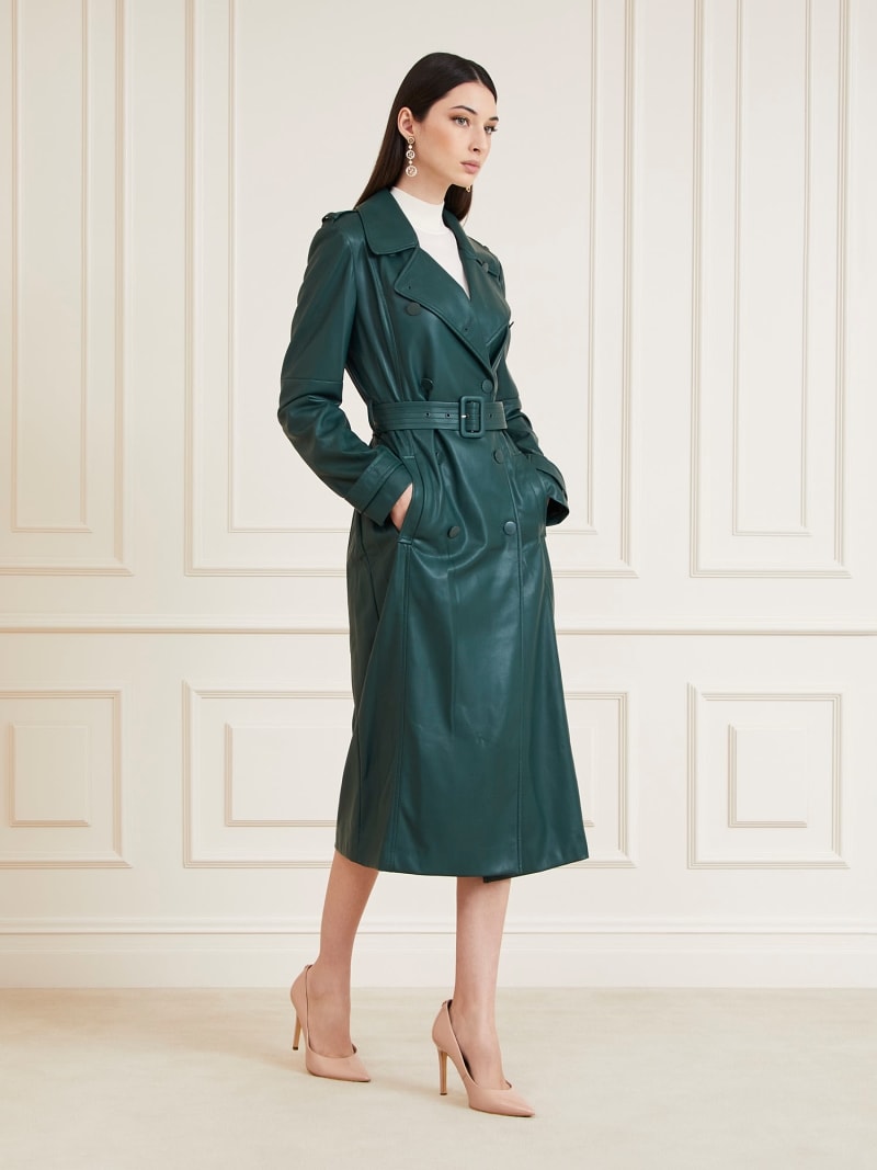 Faux Leather Trench Coat Green Coat With Leather Sleeves H&M Army