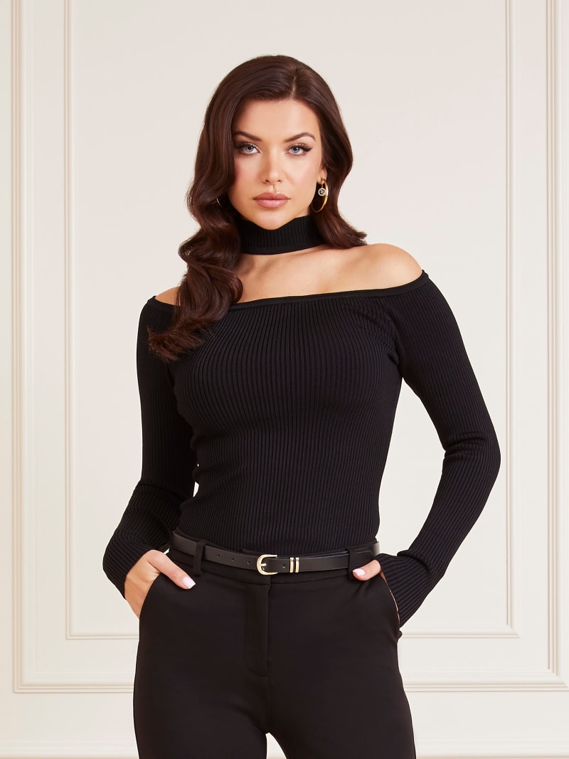 Black cut out shoulder sweater top