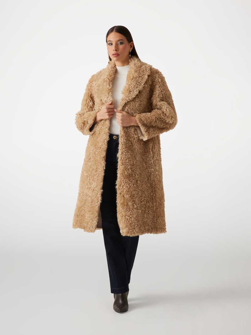 Long pile coat beige sales
