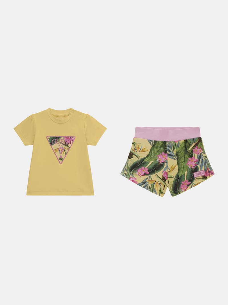 guess kids graphic-print cotton-blend short set - Pink