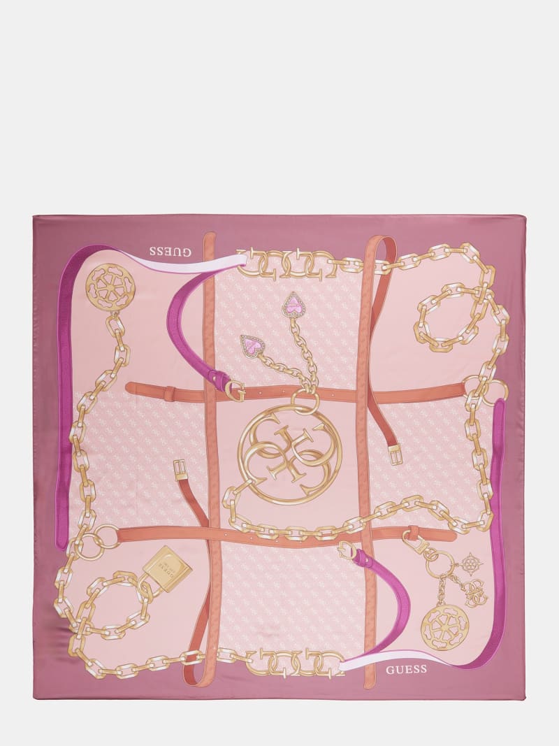 Foulard GUESS 125x125 Cm - Ivory Multi (Taupe/Noir/Rouge/Brun) | 100% Polyester Doux | Accessoire De Mode Élégant