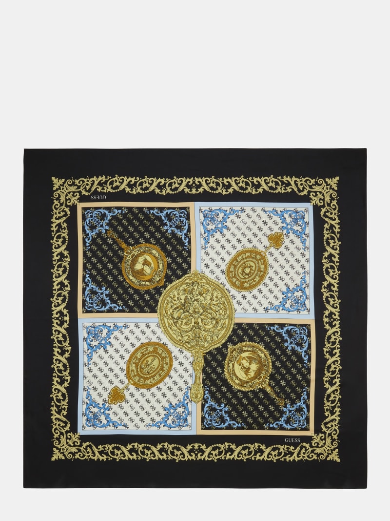1050~Solid Color Foulard with Embroidered Logo main image 1