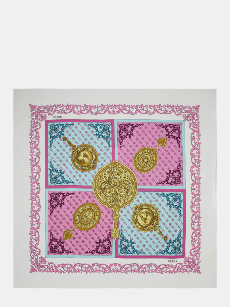 1050~Solid Color Foulard with Embroidered Logo main image 0