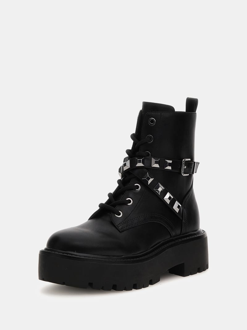 Black studded combat boots womens clearance