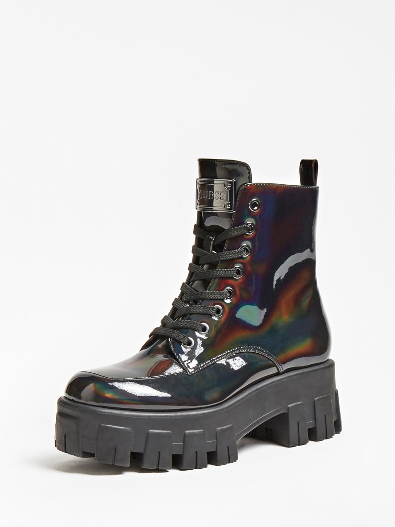 glossy black combat boots