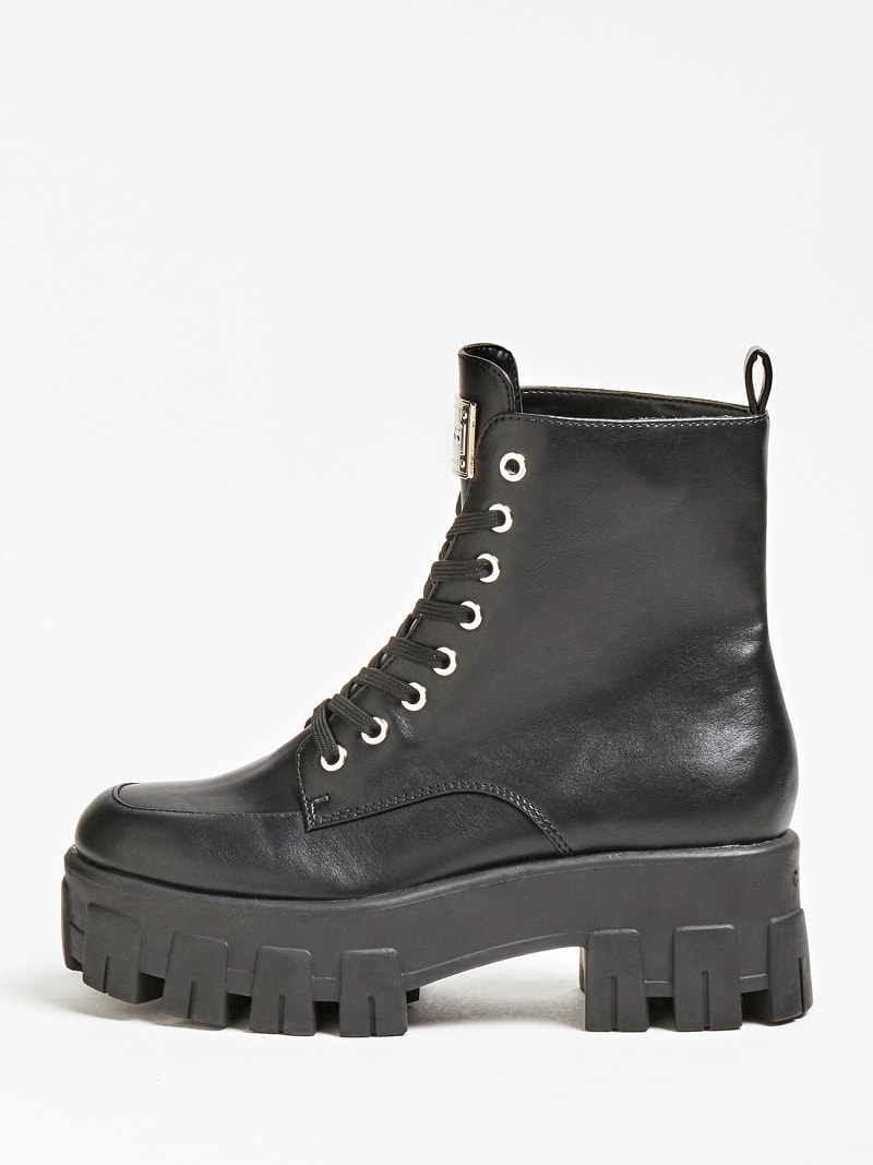 glossy black combat boots