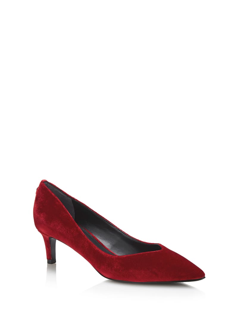 red velvet court shoes