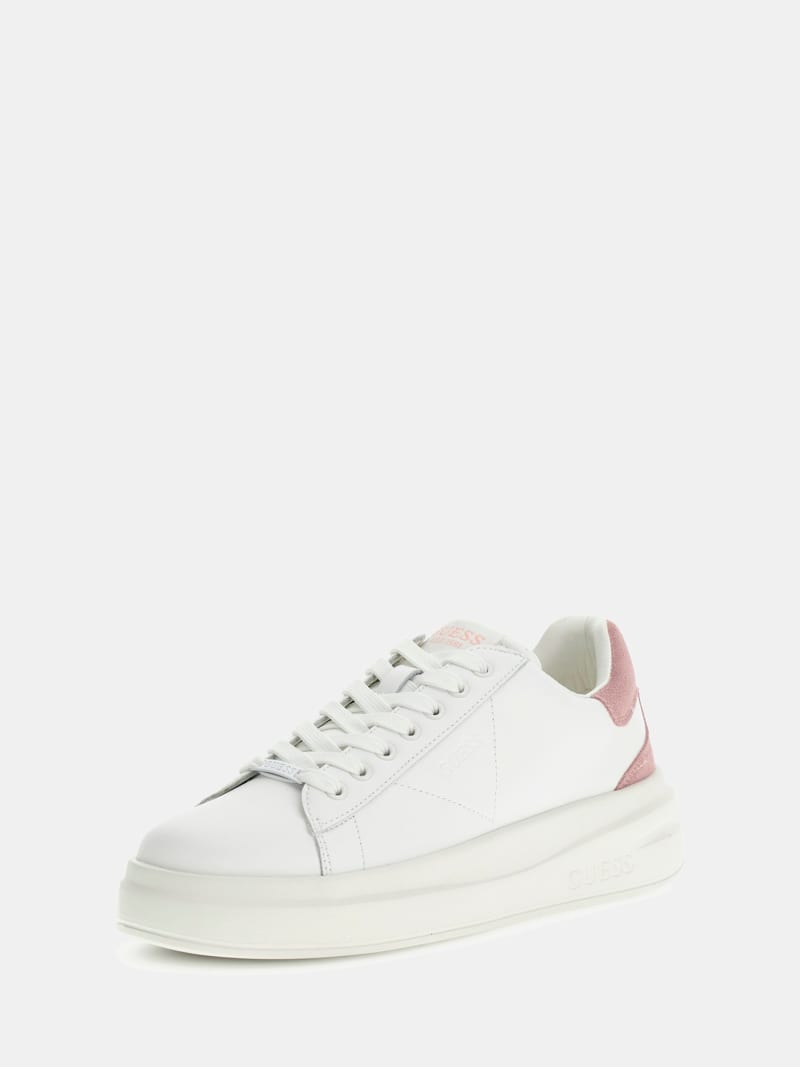 GUESS Damen Elbina Sneaker – Stylischer Weiß-Leder-Sneaker Mit Schwarzen Akzenten Und Plateausohle