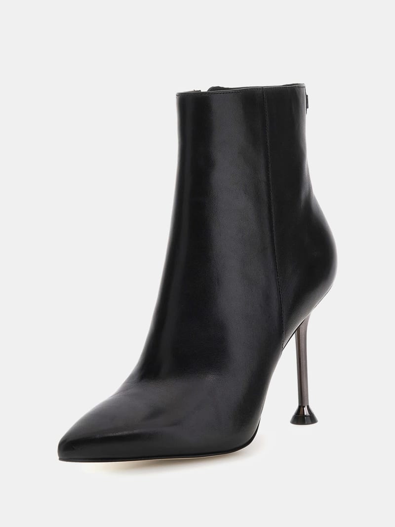 Leather Ankle Boots By Guess Peep Toe Spike Heels Zip Back Retails $98