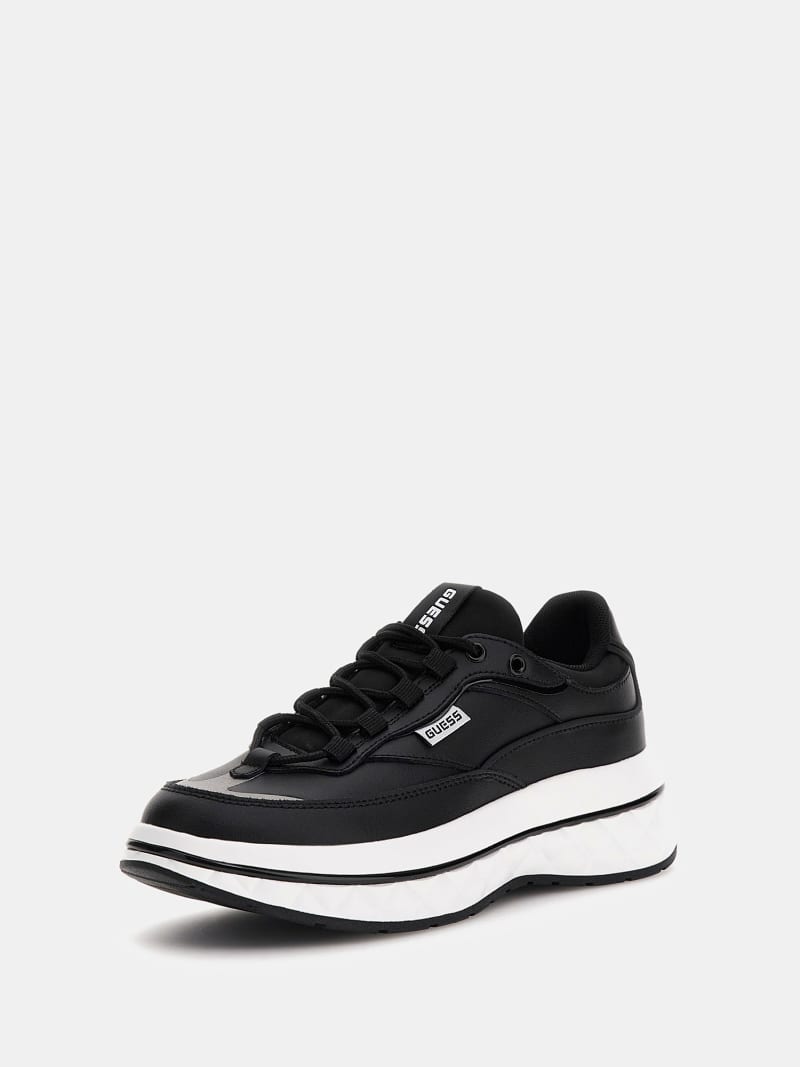 Black leather running shoes womens store