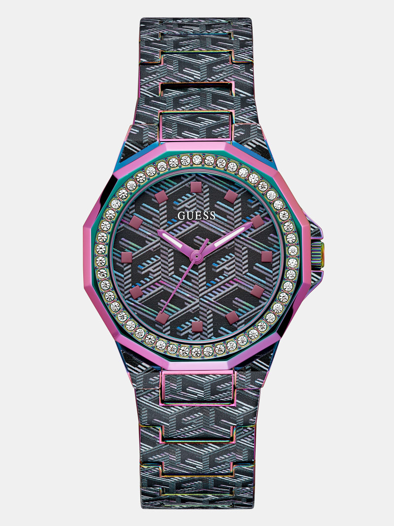 Analogue watch with all-over G Cube logo print