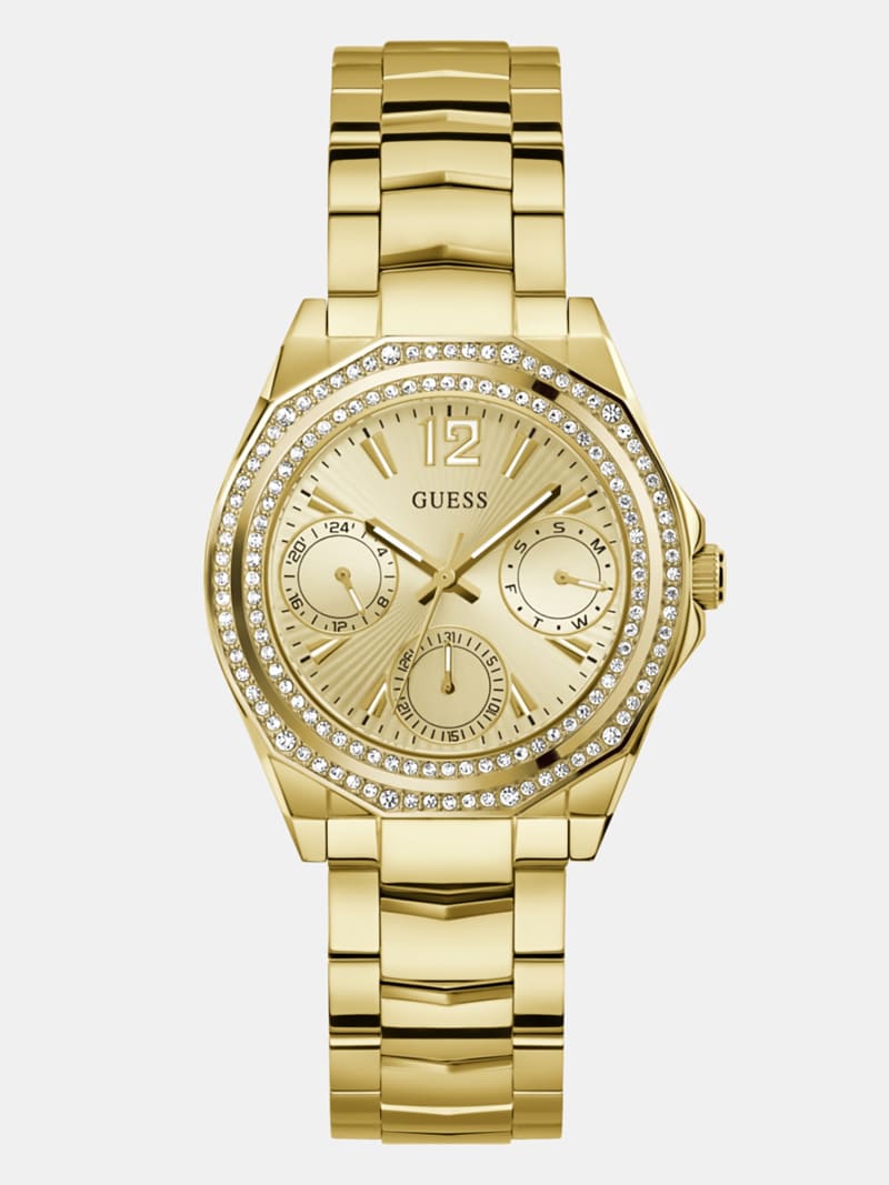 Multi-function watch with crystal appliqué detailing