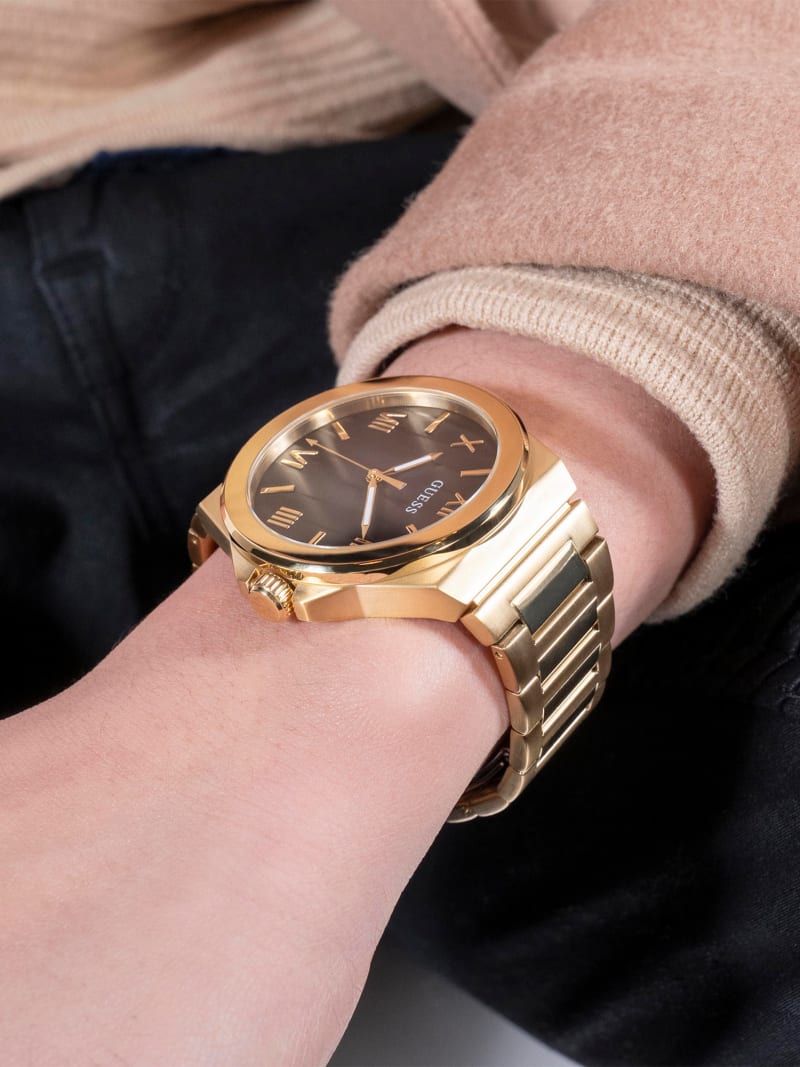 GUESS Orologio da uomo Equity in acciaio inossidabile, Multicolore/Oro, Classico