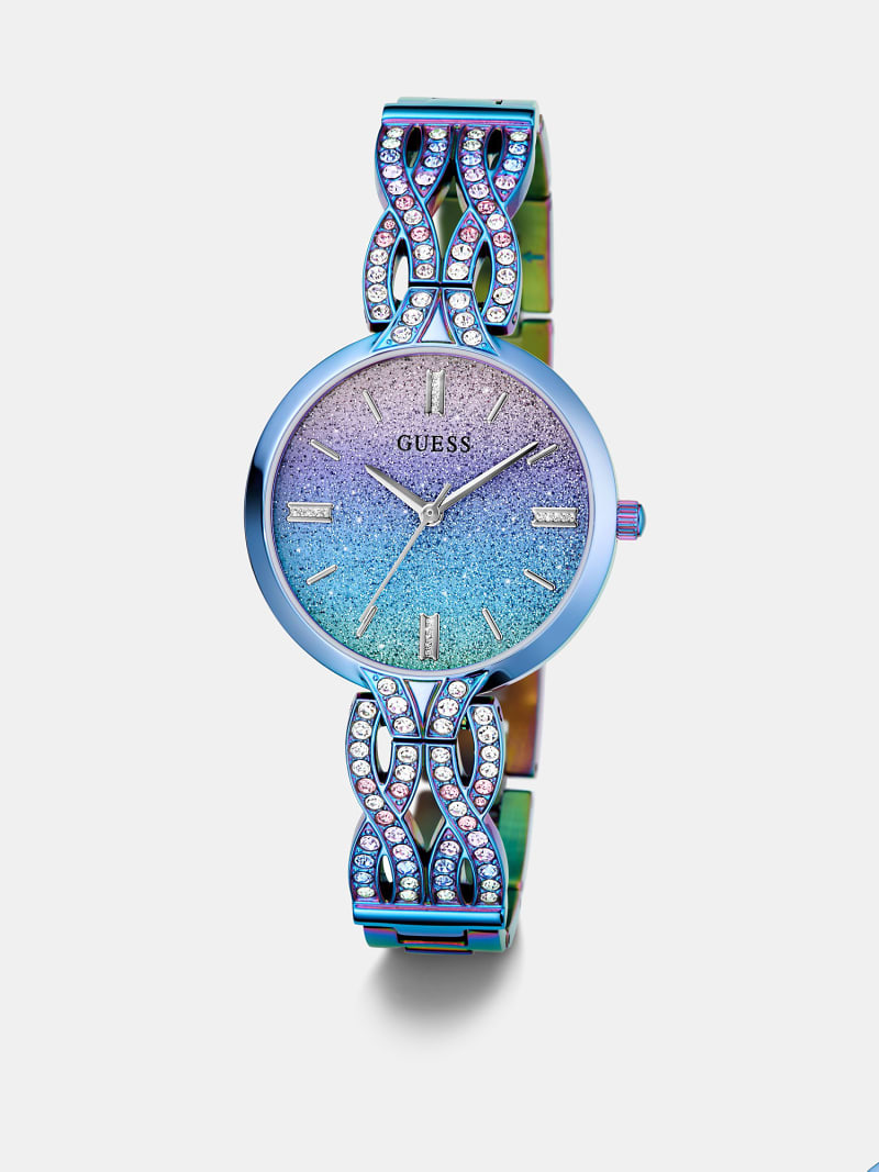 GUESS Orologio Uomo GW0268G3 – Cronografo Multifunzione, Quadrante Blu, Cassa 46mm, Cinturino In Silicone Blu E Oro Rosa, Resistente 50m