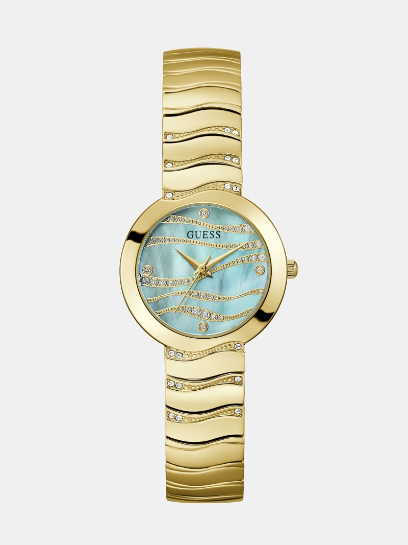 Montre Bracelet GUESS Pour Femme – Cadran Blanc à Cristaux, Bracelet Acier Inoxydable, étanchéité 100m, Neuve