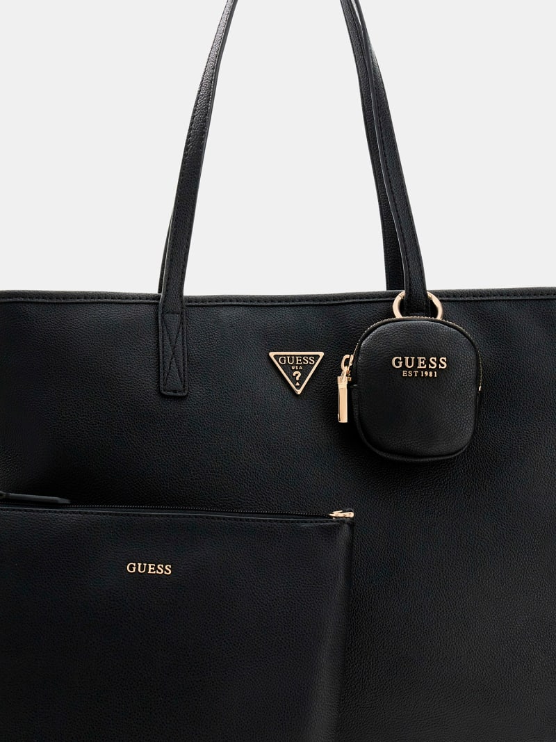 Leather Guess Uptown Shopping Bag Schwarz Handbag Guess Schwarze