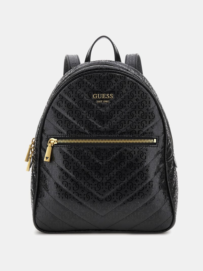 Black leather sales guess backpack