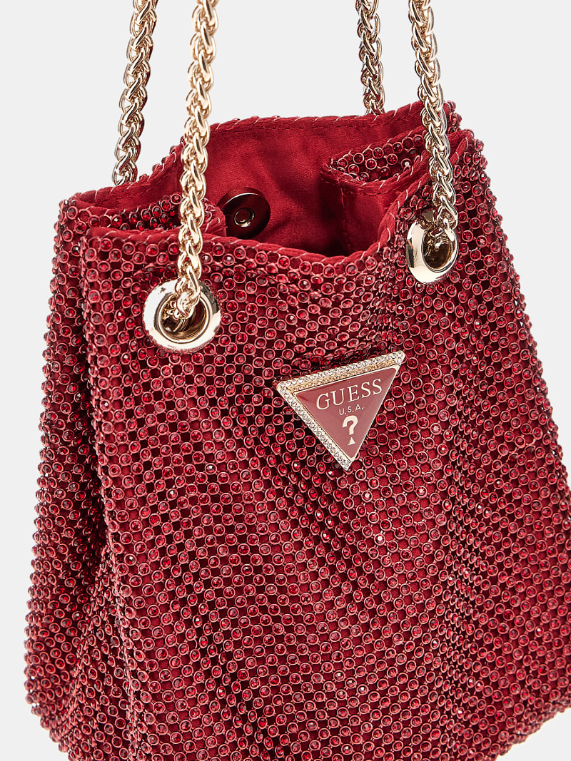 Zalina Guess Handtasche Weinrot Mini-Beuteltasche Zalina Strass