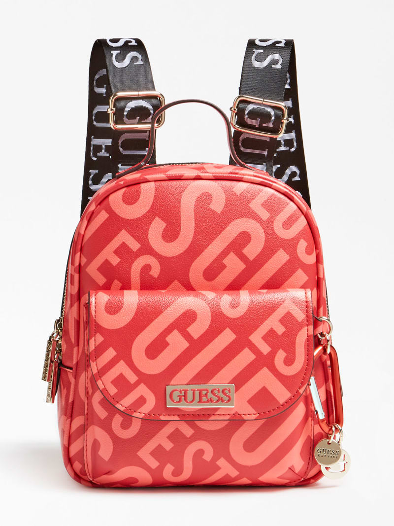 guess red leather backpack