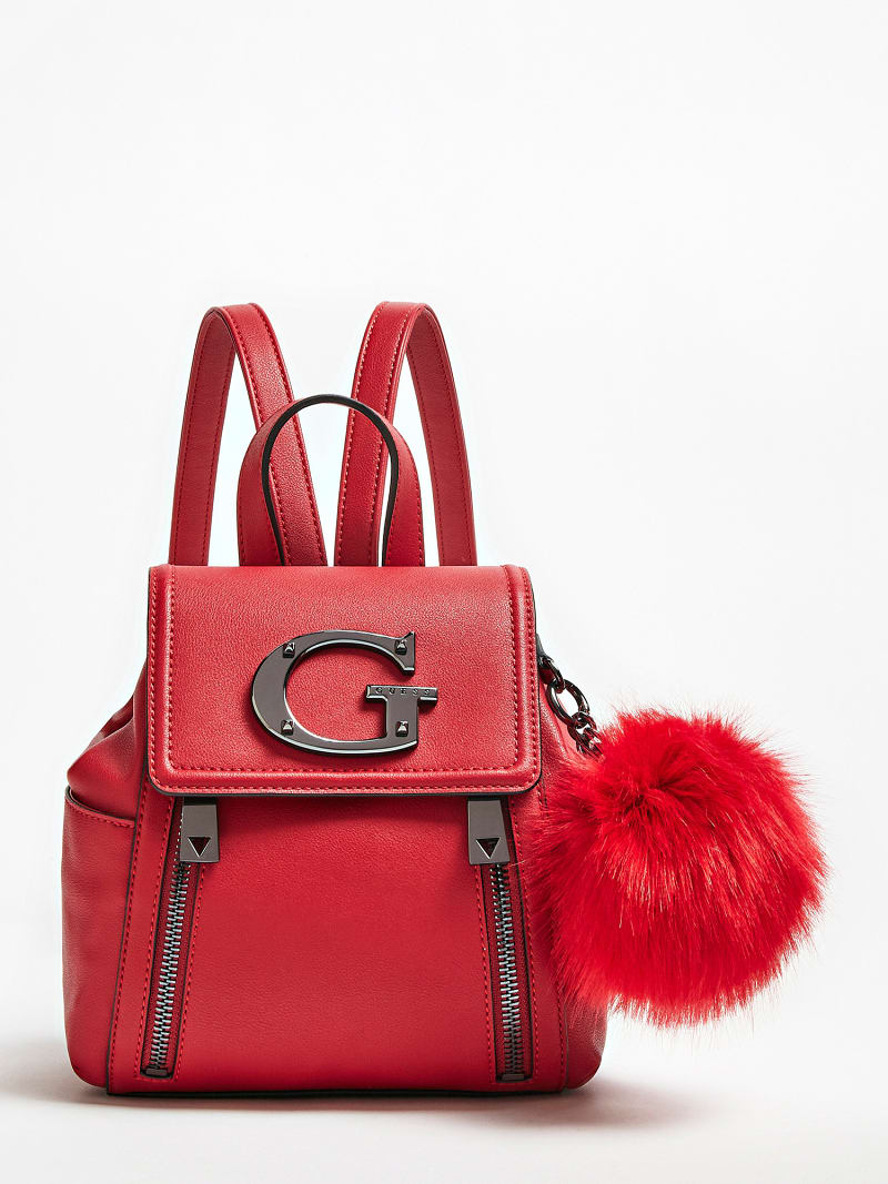 guess red leather backpack
