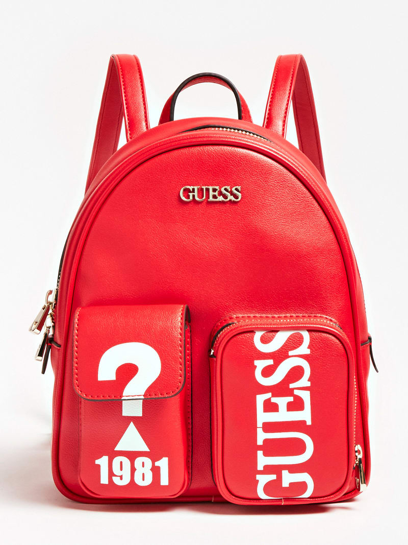 guess red leather backpack