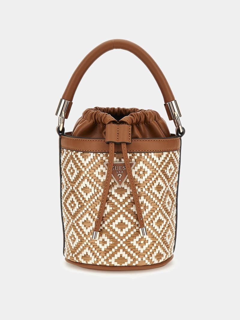 Rianee raffia mini bucket bag