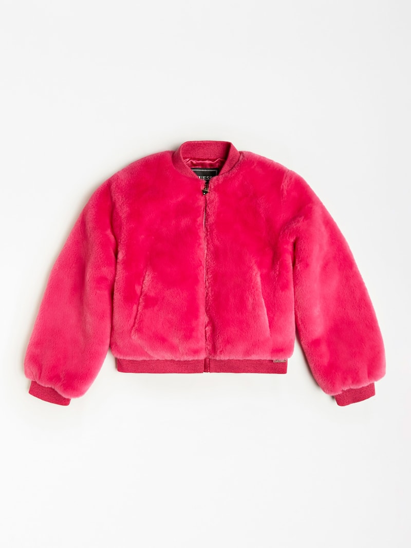 guess faux fur logo bomber jacket