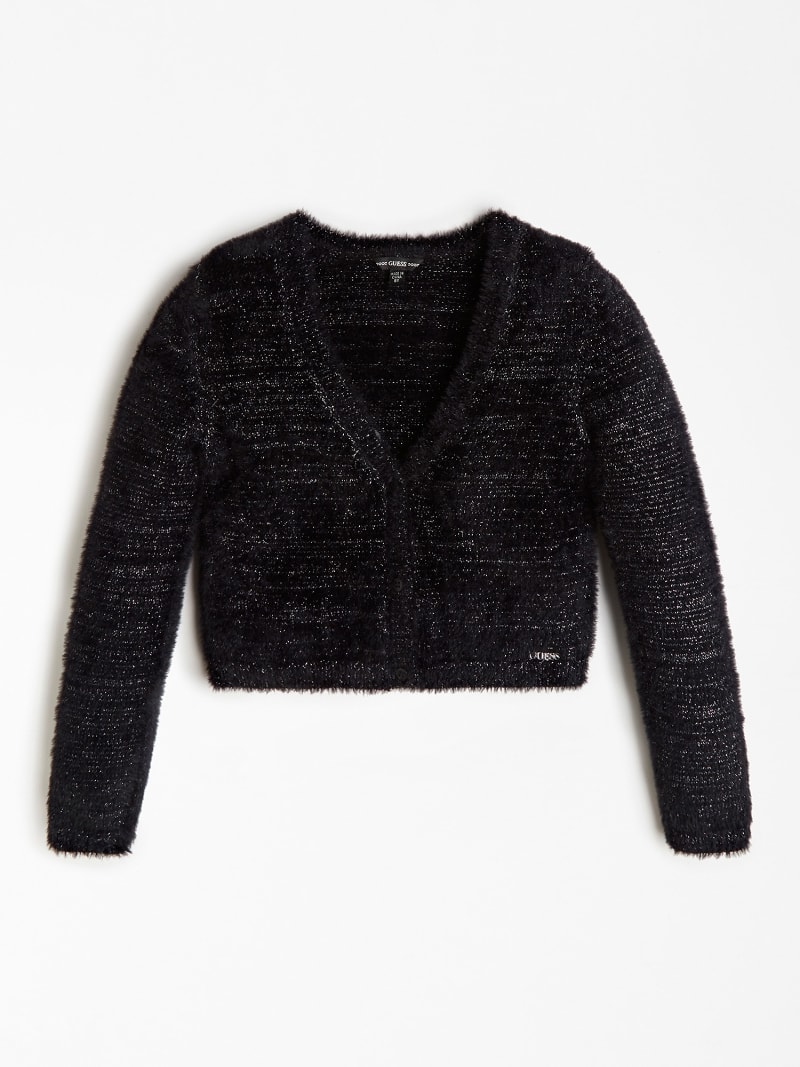 furry black cardigan