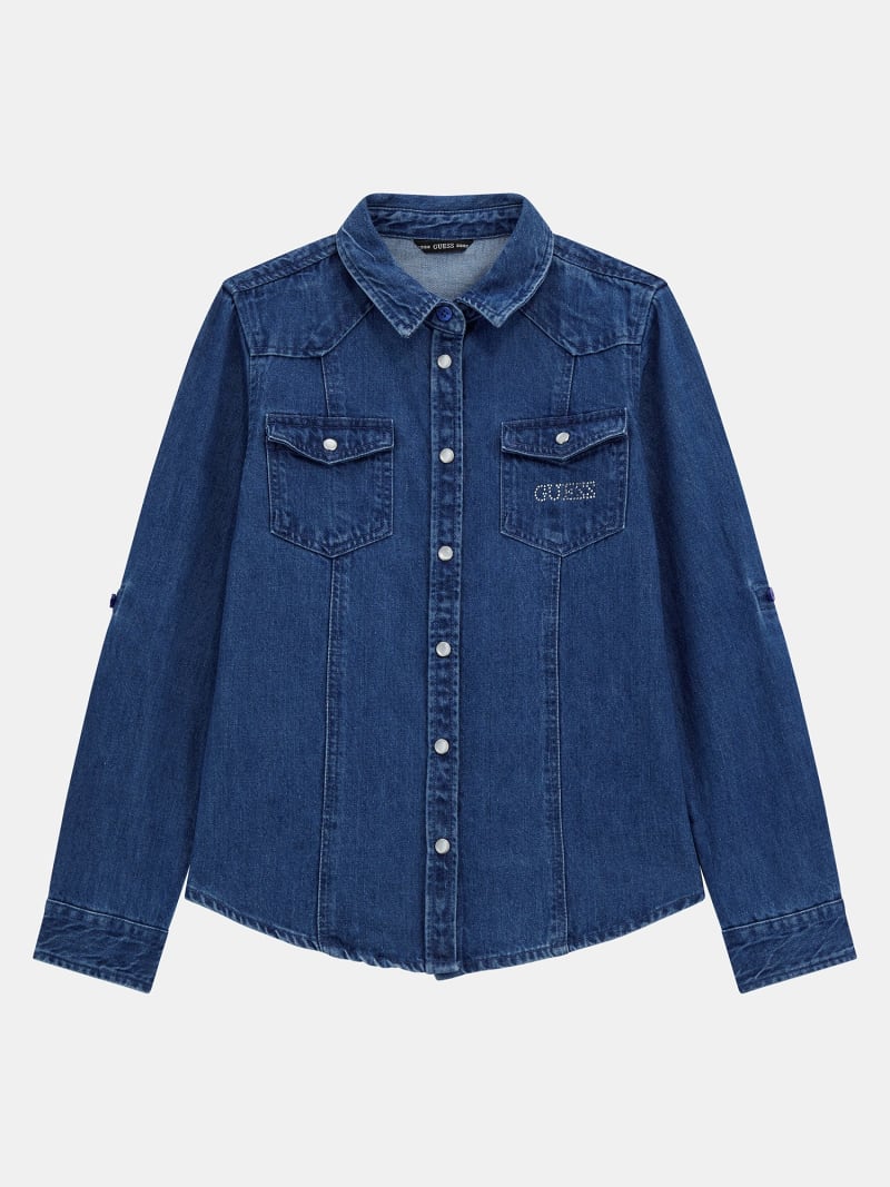 GUESS Rhinestones logo denim shirt