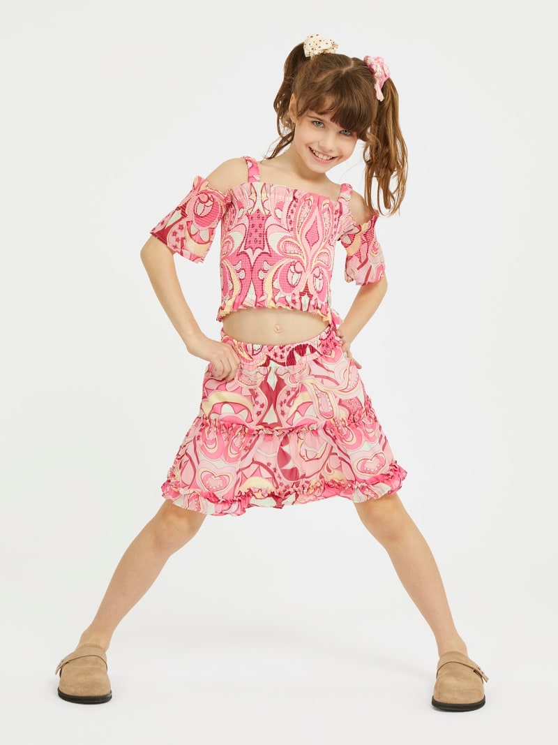 Pink mini skirt print top