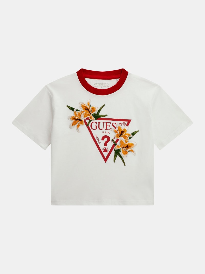 Çiçekli logolu t-shirt
