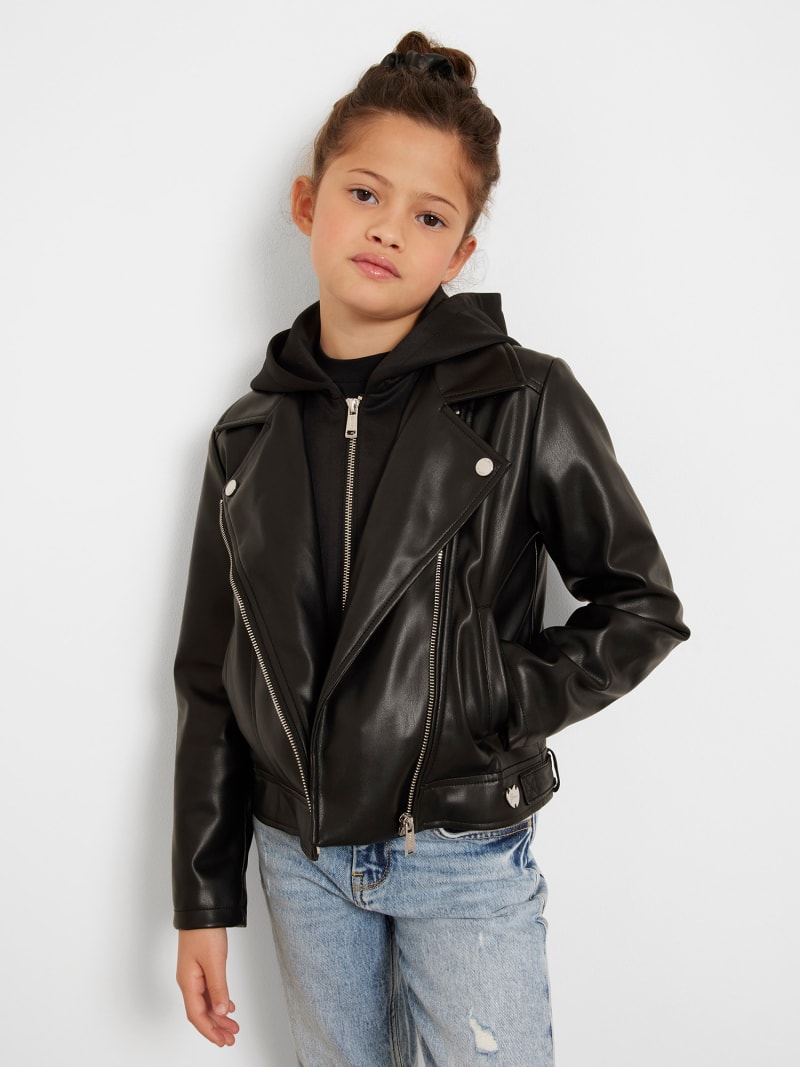 Leather biker jacket kids discount