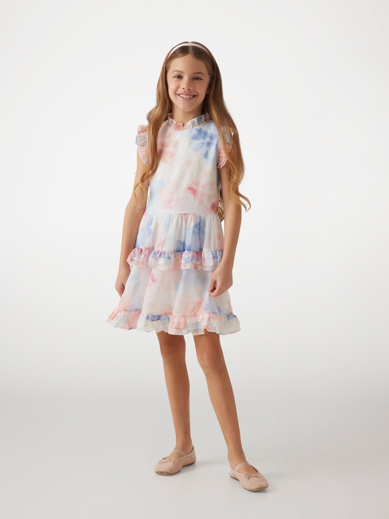 VERWIN Maxi abito in chiffon con stampa abbottonatura con cintura