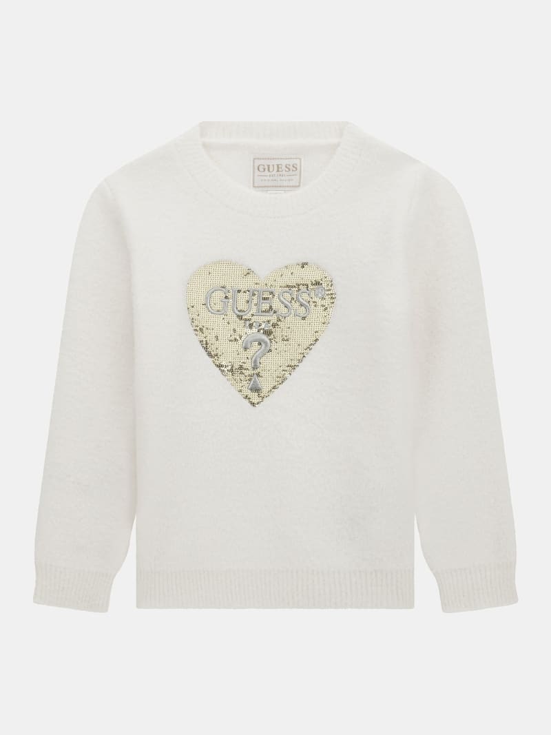 Furry front sequins patch sweater