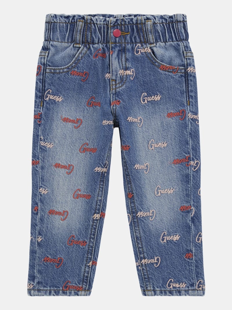 Jeans met borduursel logo all-over