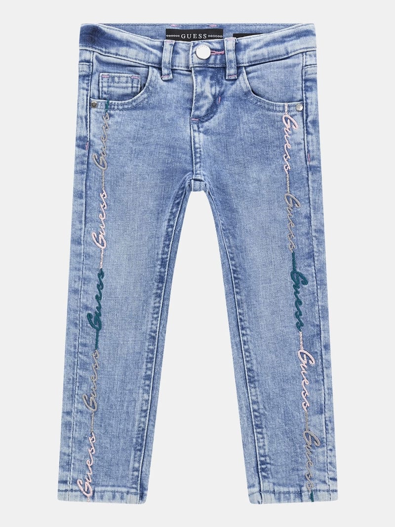 Jeans con ricamo laterale