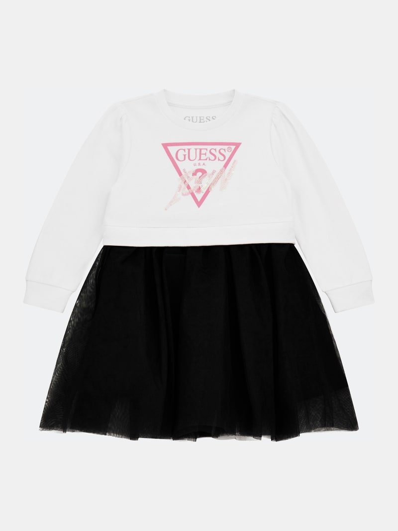 Robe cintree et evasee a volants en tulle