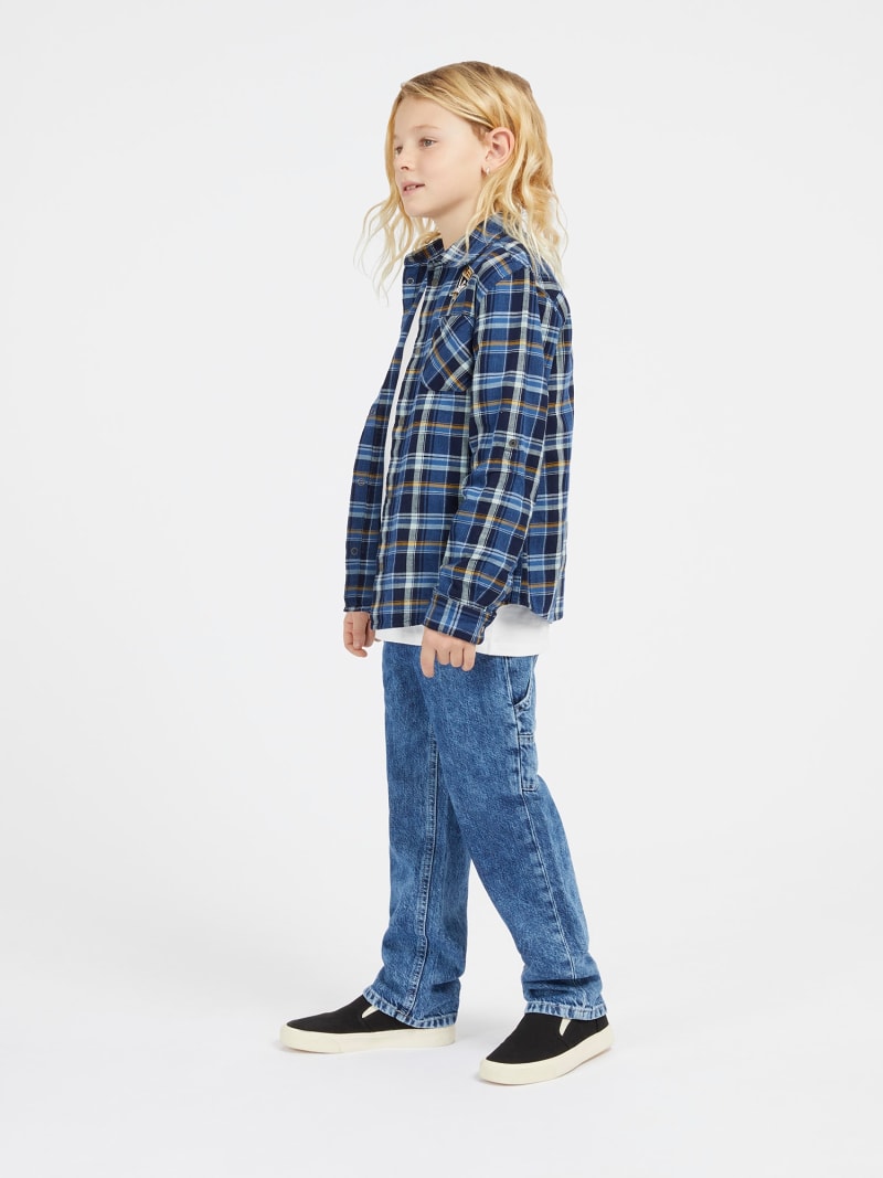 Chemise en jean imprimé carreaux