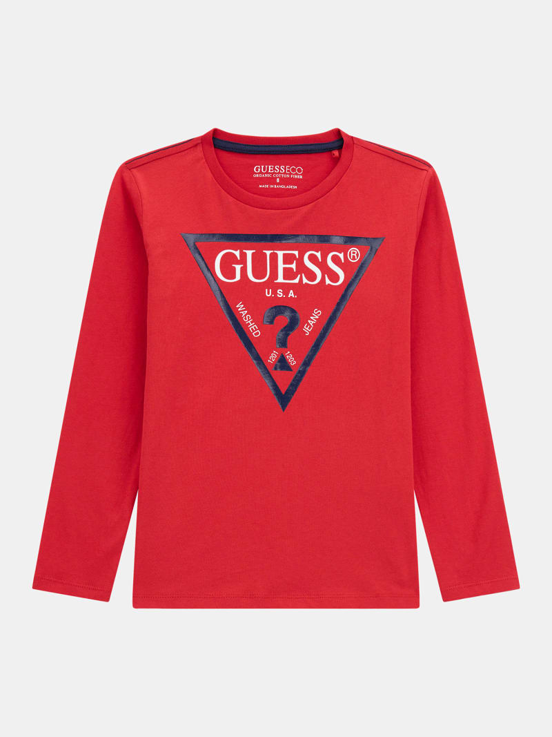 Camiseta roja logo triángulo GUESS- SS CN ORIGINAL TEE algodón rojo  CAMISETAS Mujer GUESS- Online