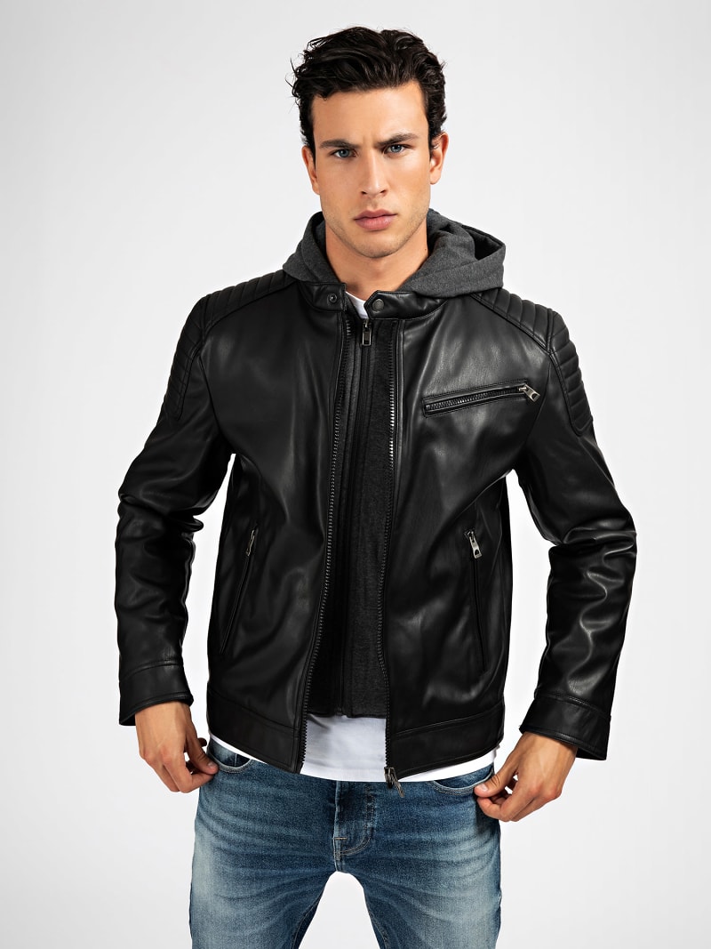 guess black leather jacket