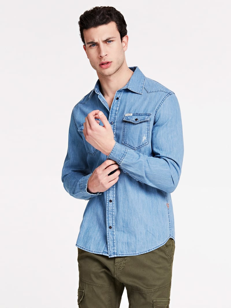 guess slim fit denim shirt