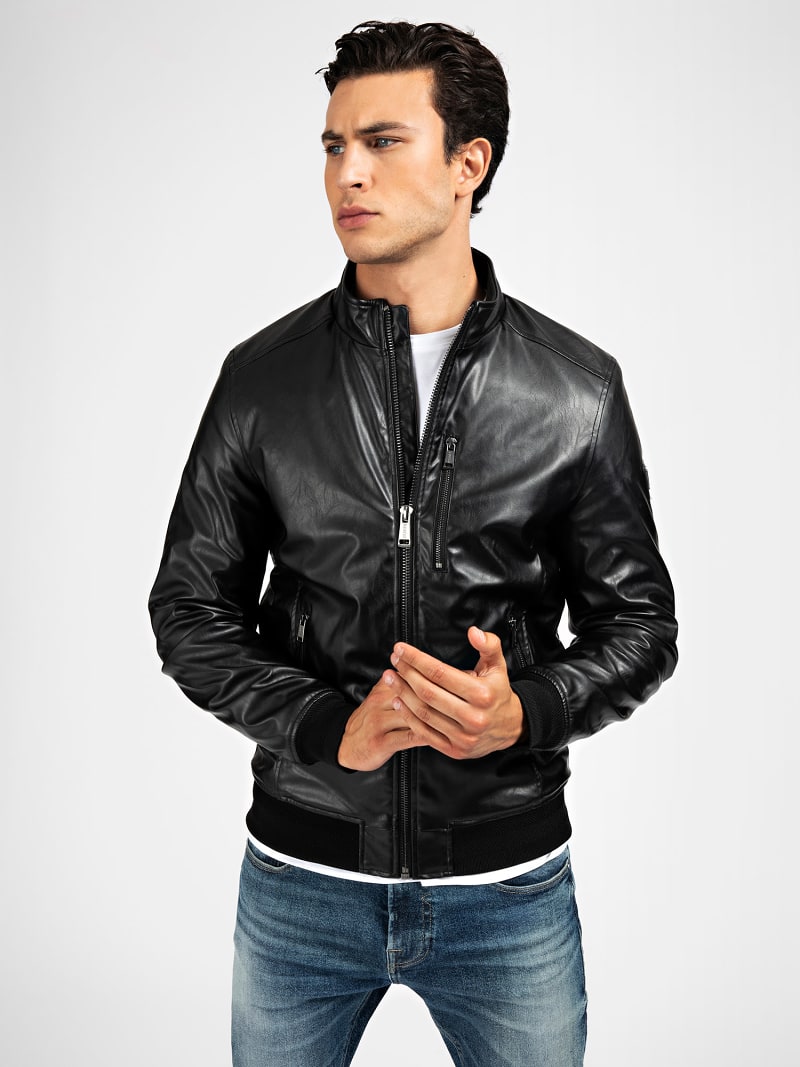 faux leather jacket guess