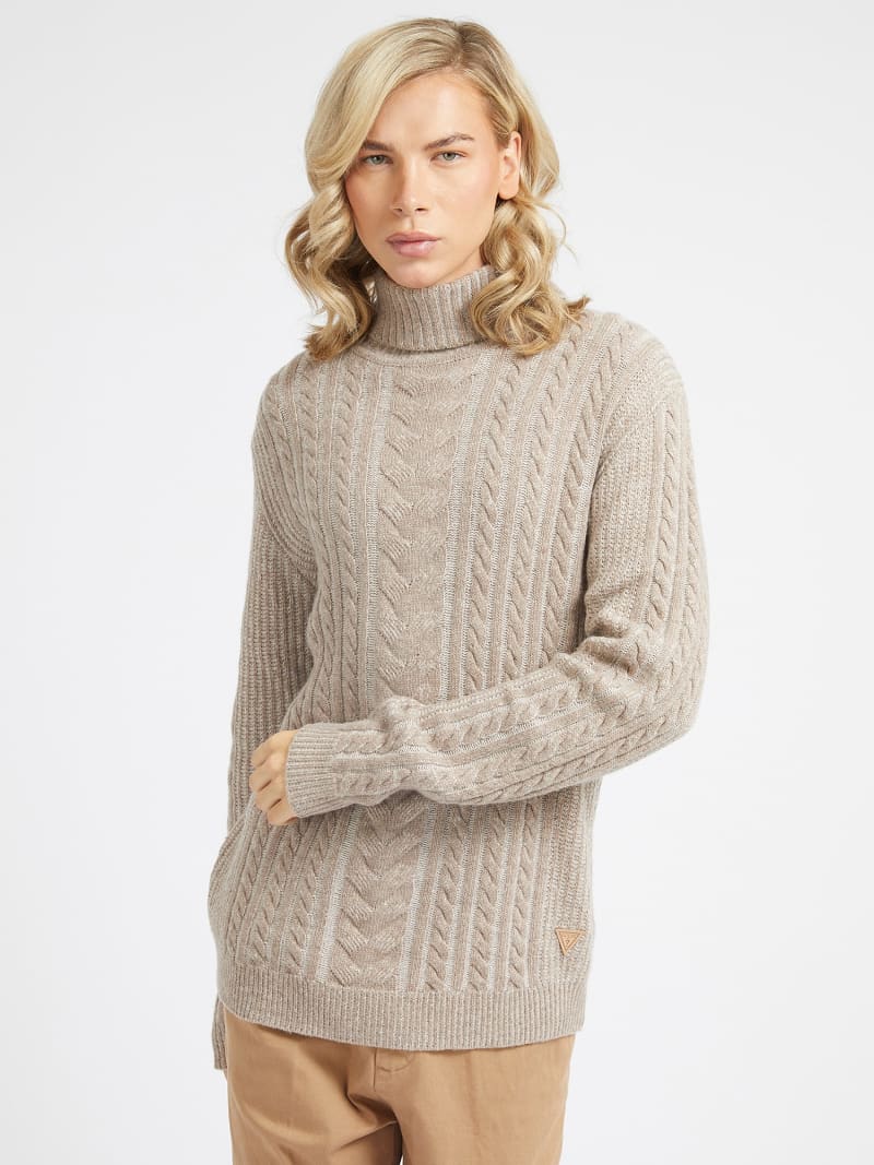 Wool blend cable knit sweater