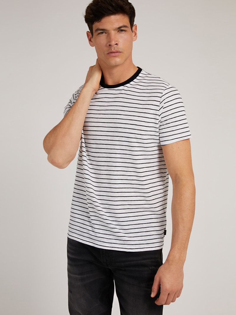 GUESS Camiseta de rayas de tejido mixto de lino