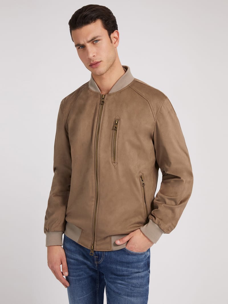 Faux suede bomber jacket