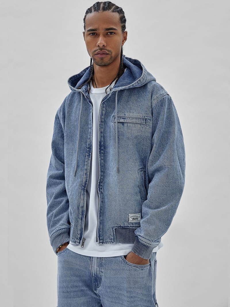 Fermuarlı kapüşonlu denim sweatshirt