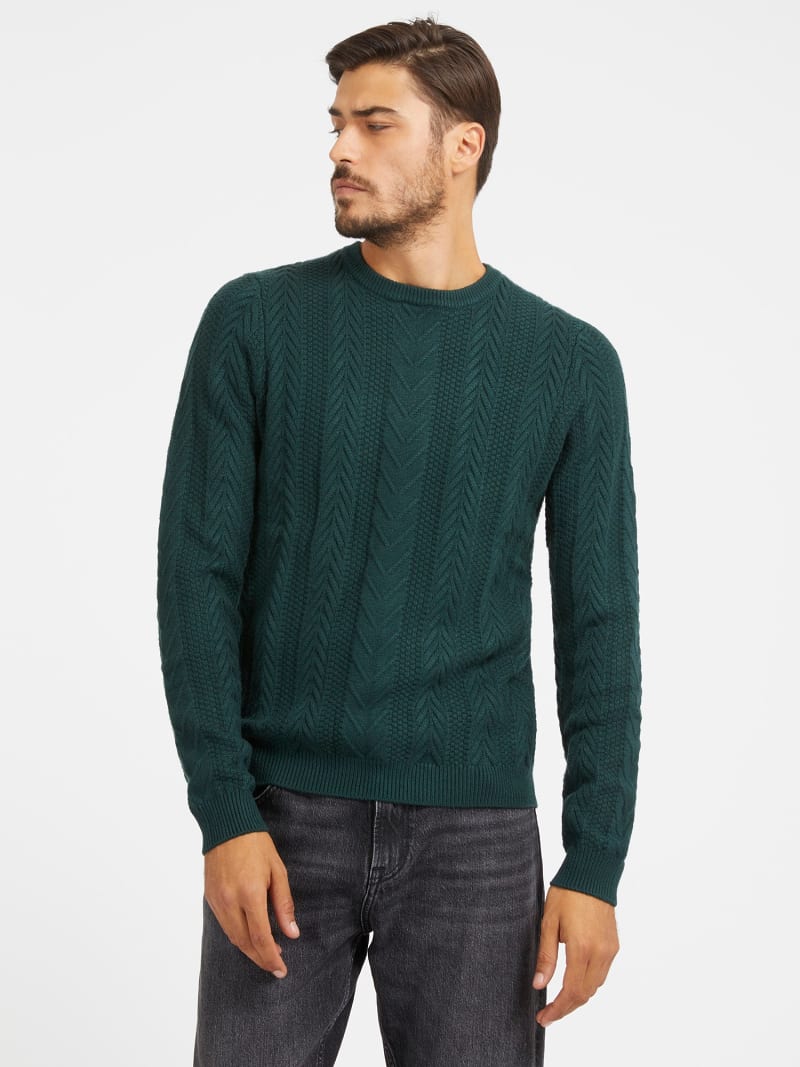 Cable knit sweater green best sale
