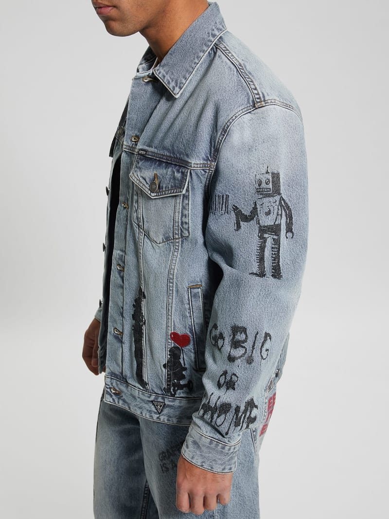 All over print denim jacket store