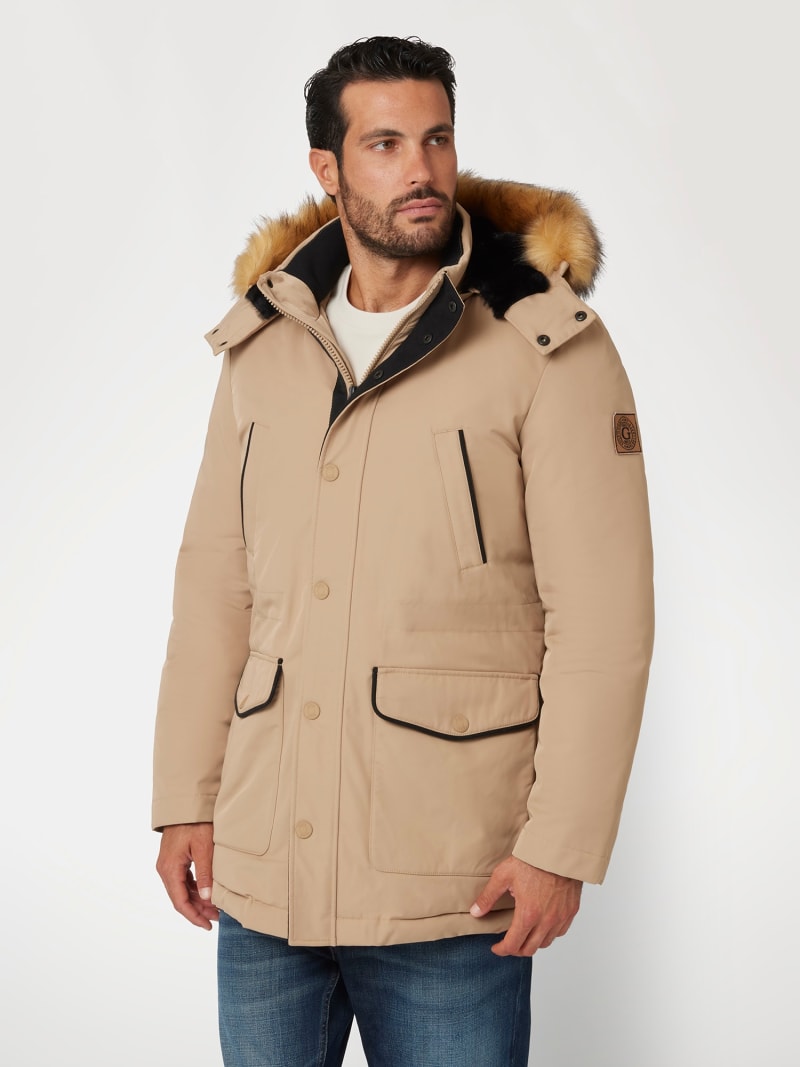 Guess men's long parka with removable fur shop